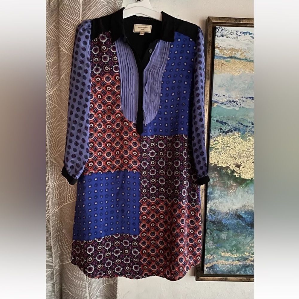 Moulinette Soeurs Vetement Mini  Dress Sz XS Multicolored 100% Silk Lined Button